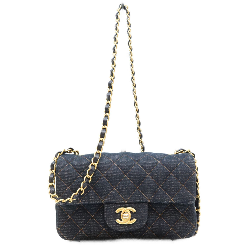 CHANEL 24 25 Cruise A69900 Indigo Denim Mini Matelassé 20 Shoulder Bag Gold H...